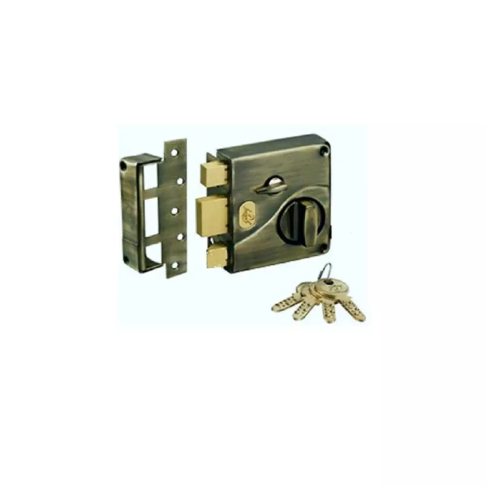 Godrej Rim Lock - Ultra XL + Tribolt 1CK Deadbolt Antique Brass