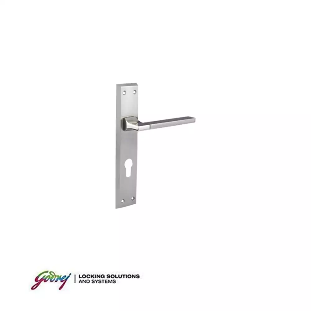 Godrej 7110 NEH 5 8 Inch CY Handle on Plate Both Side Key Door Handleset With Lock Body- Satin Steel Finish