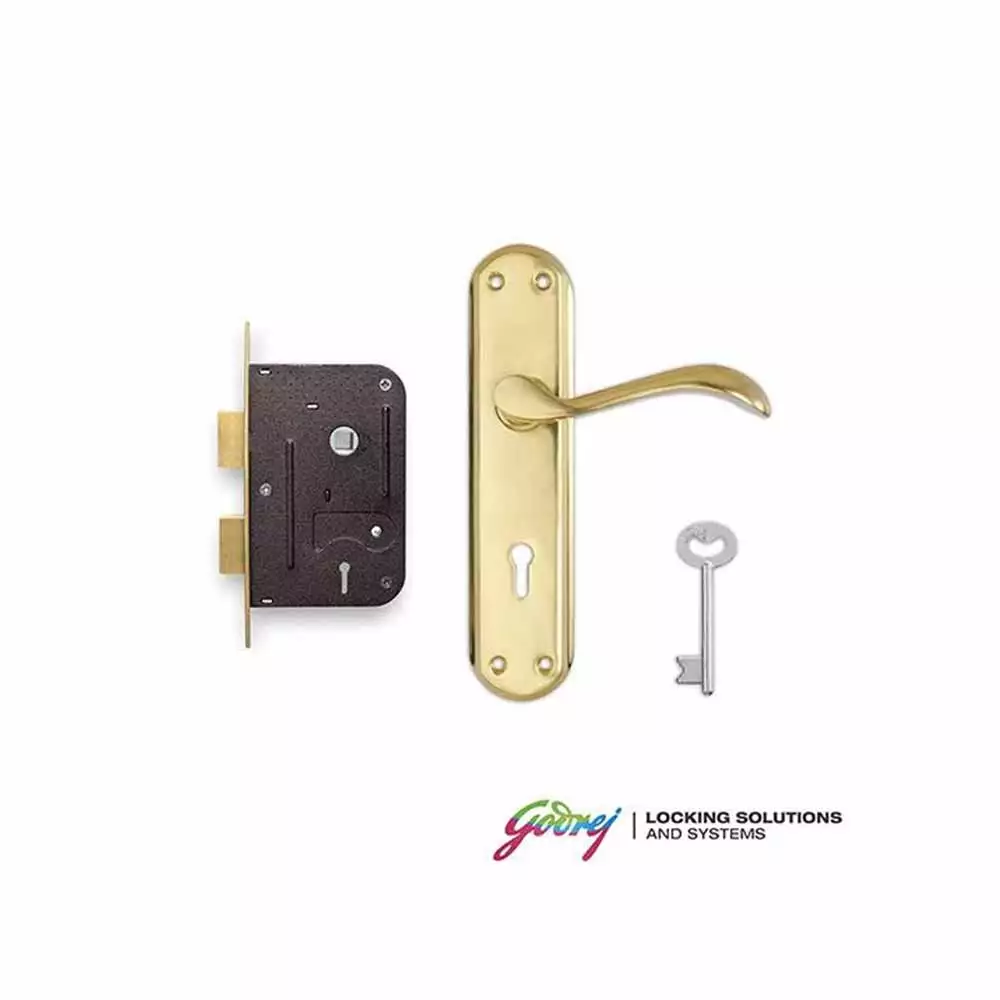 Godrej 7297 Venus KY Handle on Plate Door Handleset With - Brass Finish