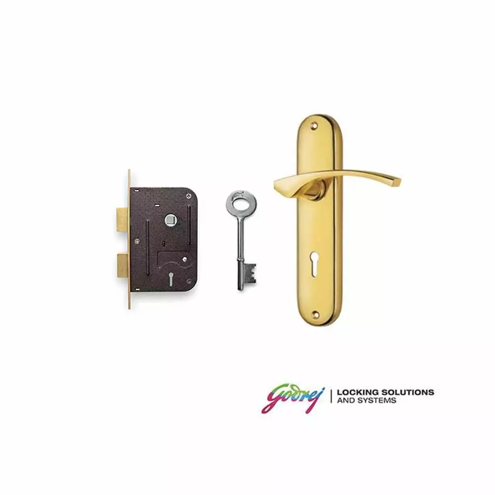 Godrej 7298 Crystal KY Handle on Plate Door Handleset With Brass Finish