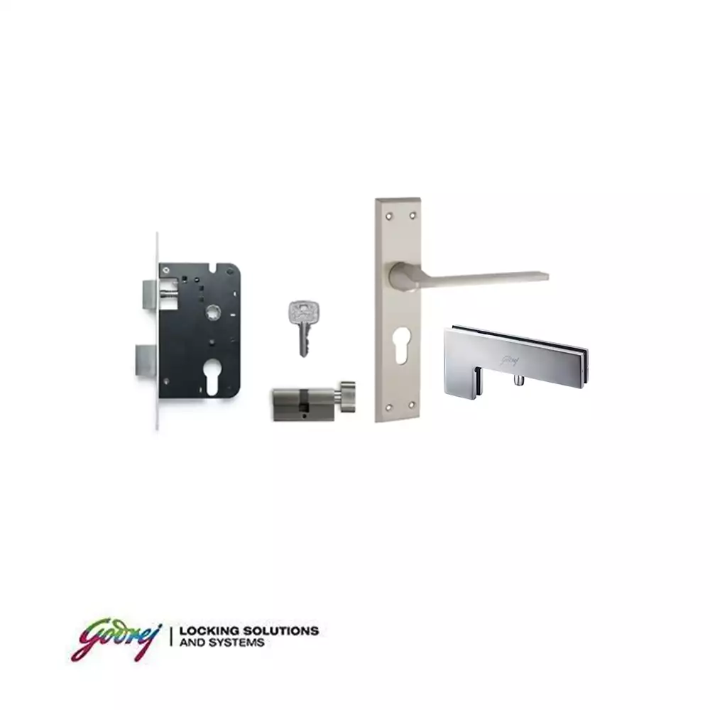 Godrej 7559 NEH 4 9.5 Inch CY Handle on Plate One Side Key & One Side Knob Door Handleset With Lock Body