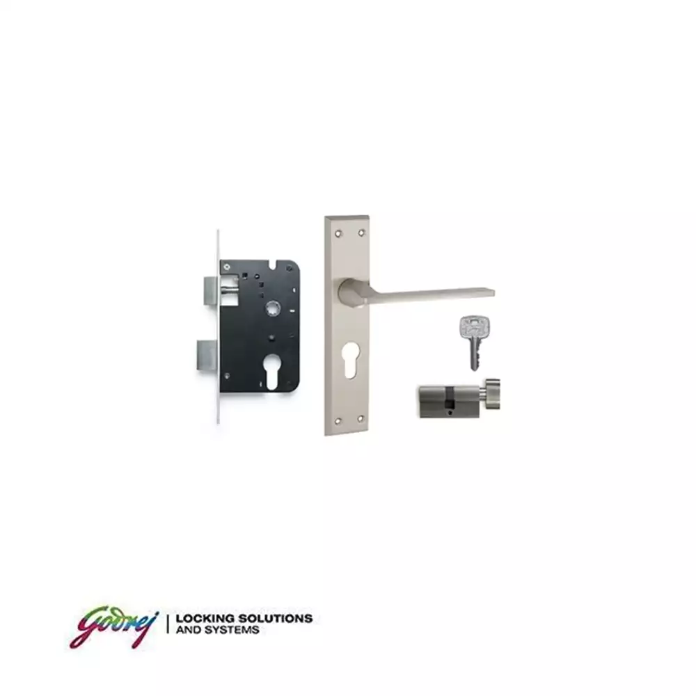 Godrej 7561 NEH 4 8 Inch CY Handle on Plate One Side Key & One Side Knob Door Handleset With Lock Body