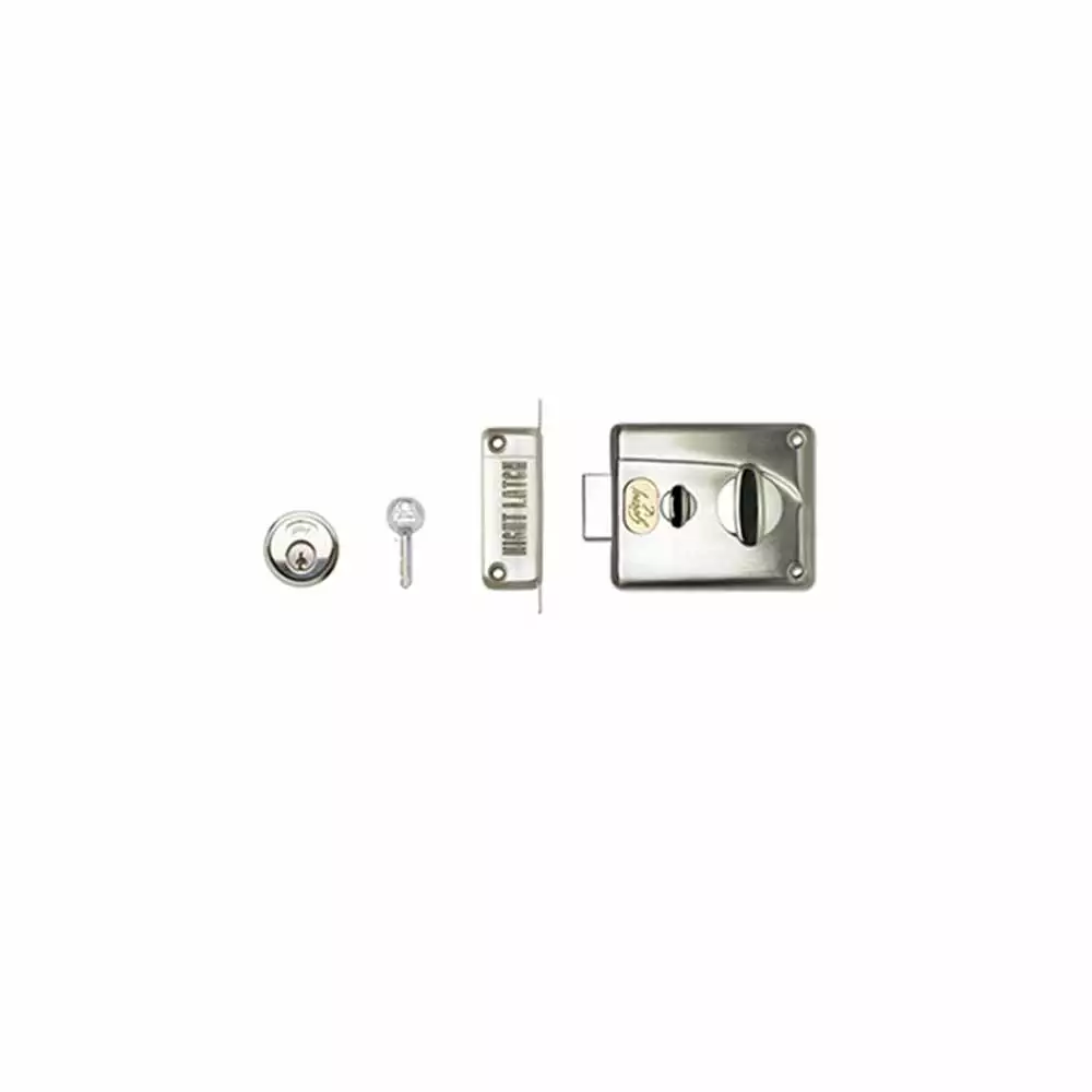 Godrej Pin Cylinder Rim Lock - Premium Night Latch Outside Opening Brushed Steel