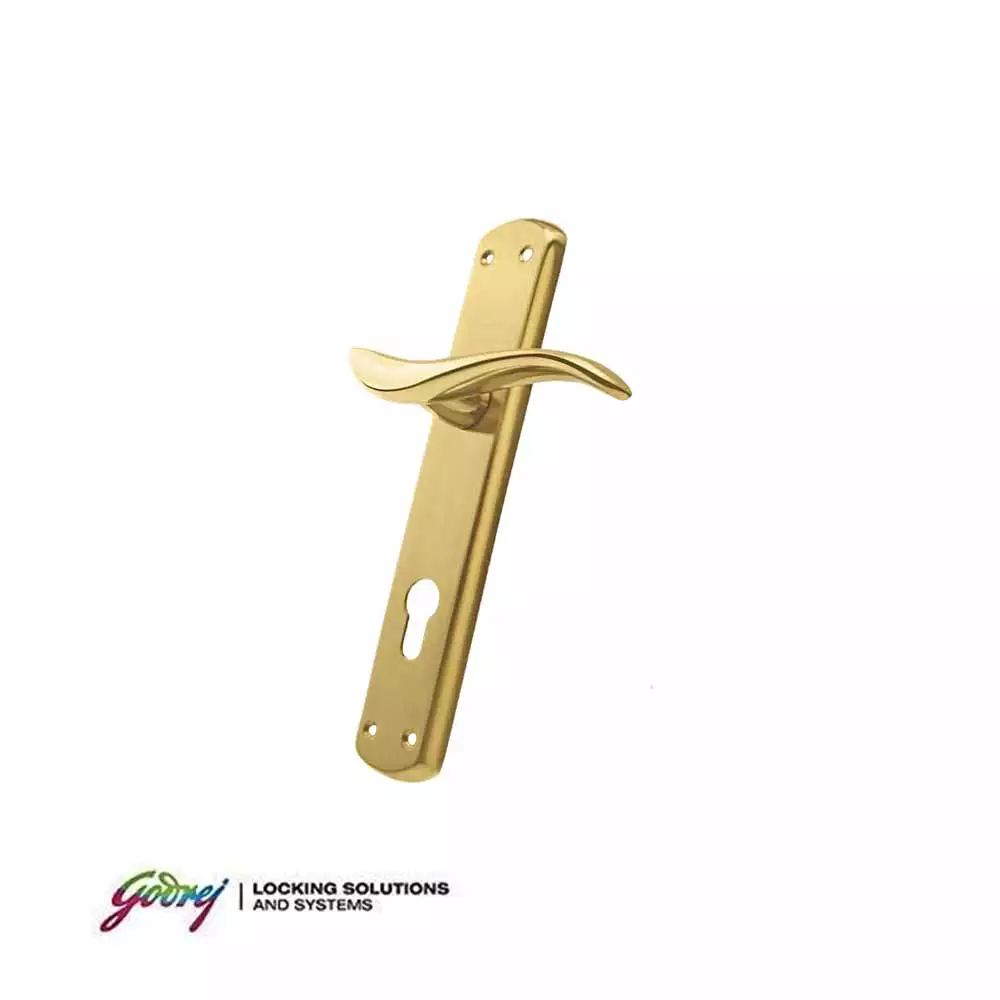 Godrej 7851 Aura 9.5 Inch CY Handle on Plate Door Handleset With Both Side Key - Brass Finish