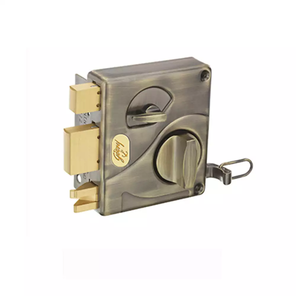 Godrej Rim Lock - Ultra Tribolt 1CK Deadbolt Antique Brass ( 1 Lock + 3 Key Carton Pack)