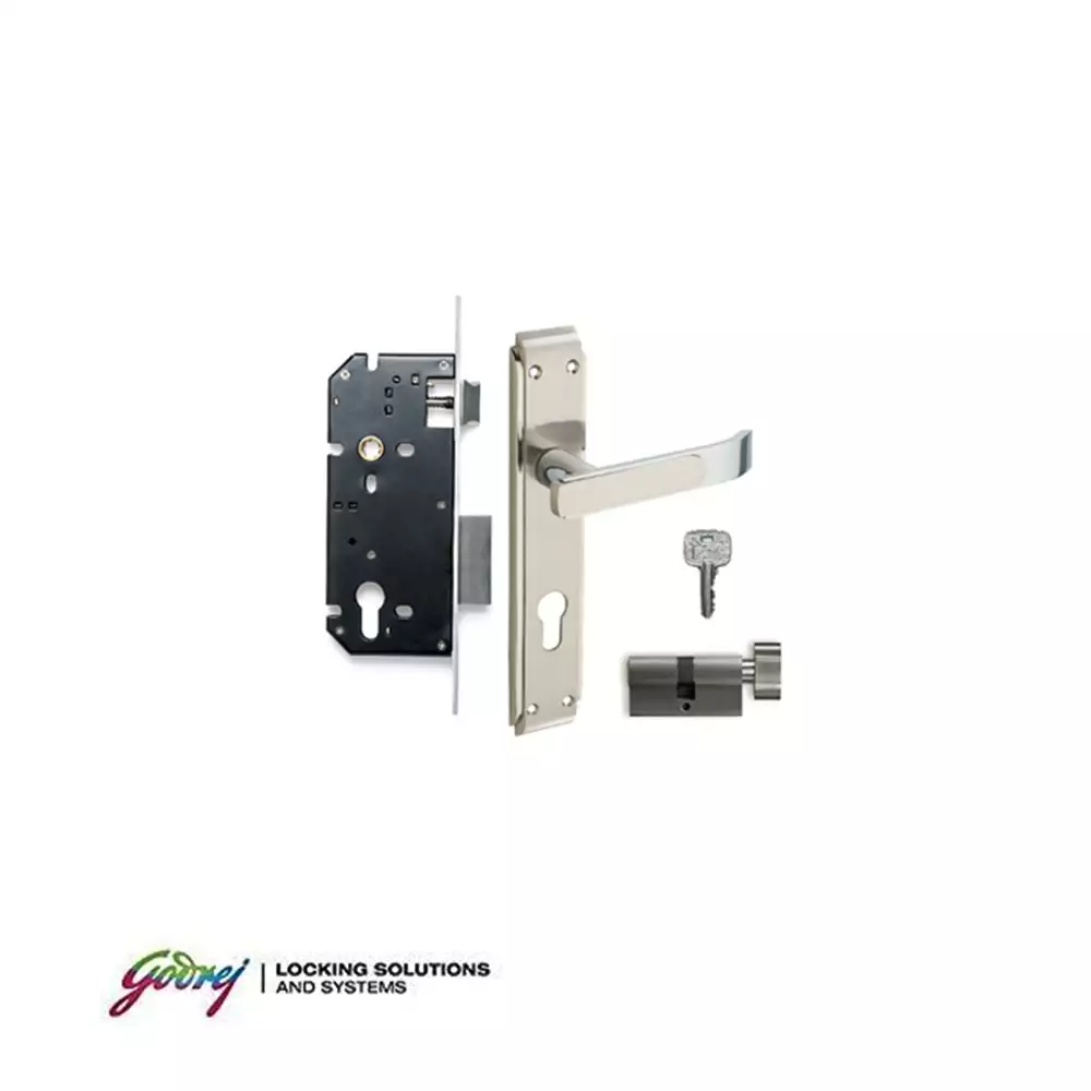 Godrej 8165 Gloria 9.5 Inch CY Handle on Plate One Side Key & One Side Knob Door Handleset With Lock Body