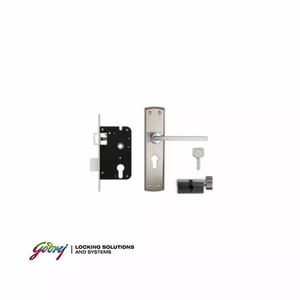 Godrej 8307 Mercury 8 Inch CY Handle on Plate One Side Key & One Side Knob Door Handleset With Lock Body- Satin Finish