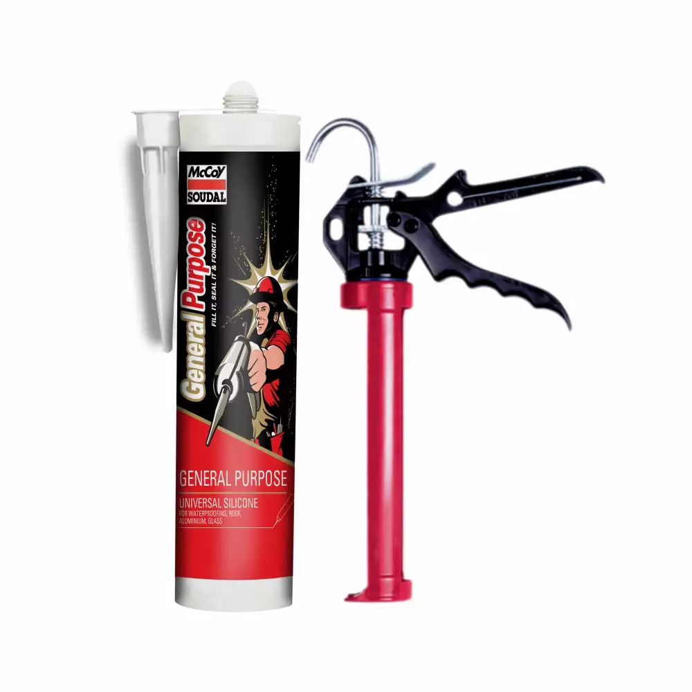 McCoy Soudal GP Black Silicone Sealant (250 g) With JM-138 Caulking Applicator Gun Combo Pack