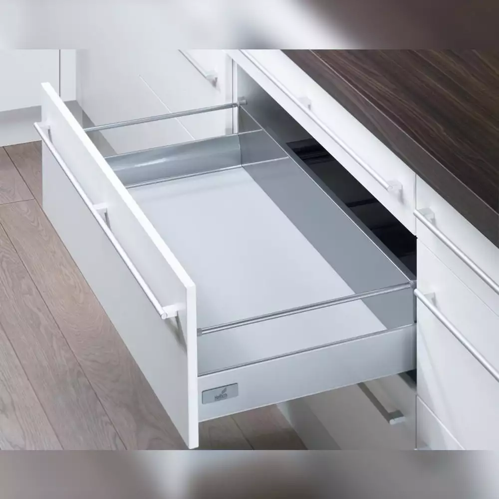 Hettich InnoTech Silver- 420 mm Silent Pot & Pan Drawer System Set with railing (30 Kg), Height 144mm