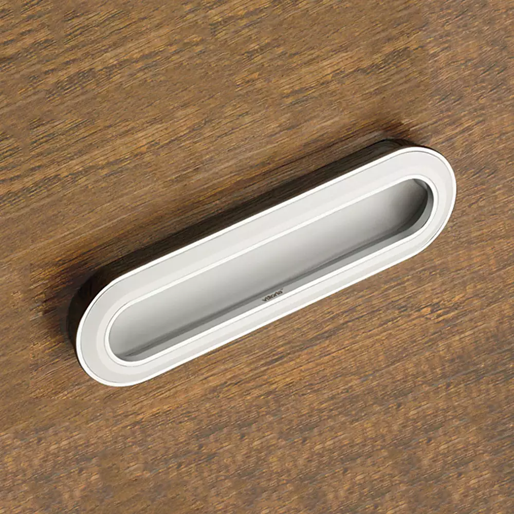 Vittoria V-140 Zinc Flush Type Drawer Handle, 96 mm - Chrome Plated/White