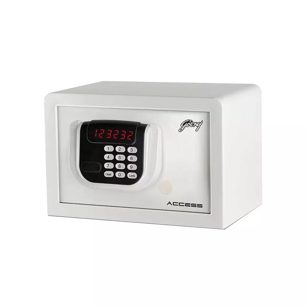 Godrej Access (8 Litre) Electronic Safe Locker For Home & Office With Pin Code & Key Access, White - 5 Kg (1 Year Warranty)