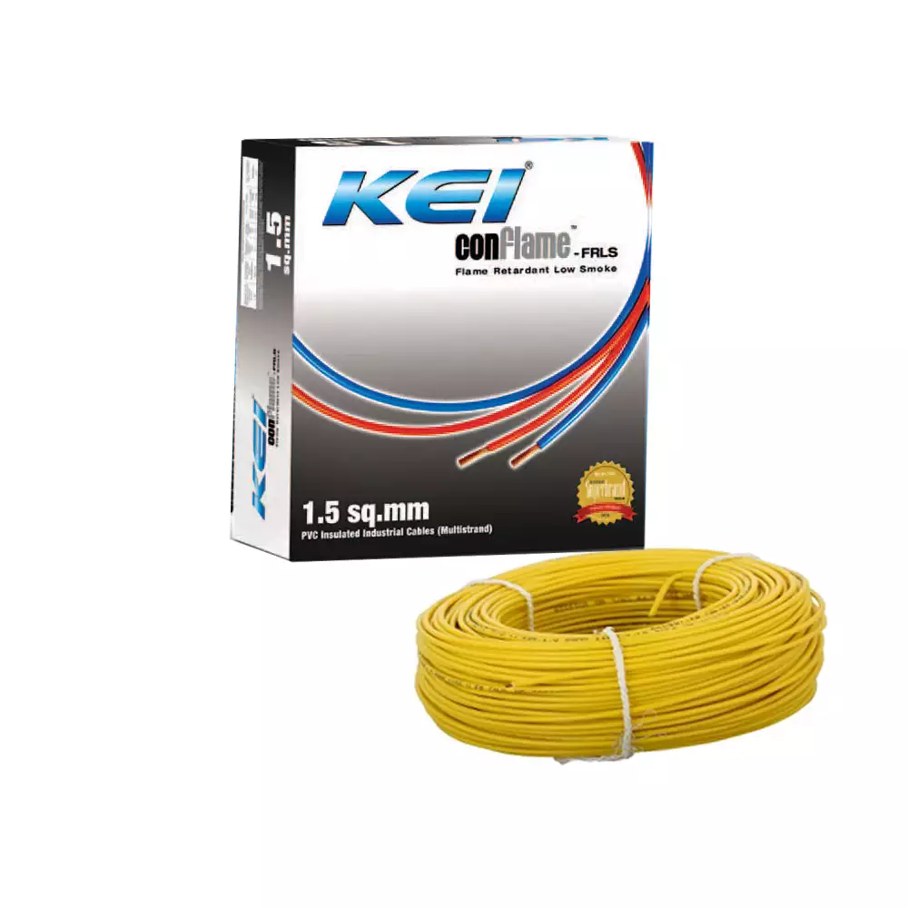 KEI Conflame - FRLSH - 6 Sq. mm PVC Insulated Industrial Single Core Electrical Wire - 180 Meter (Yellow)