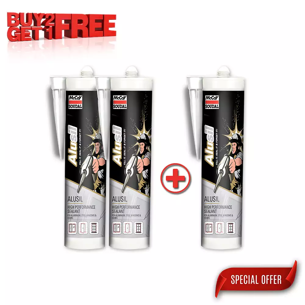 McCoy Soudal Alusil - Black (425gm) Acrylic Sealant Combo (Buy 2 Get 1 Free)
