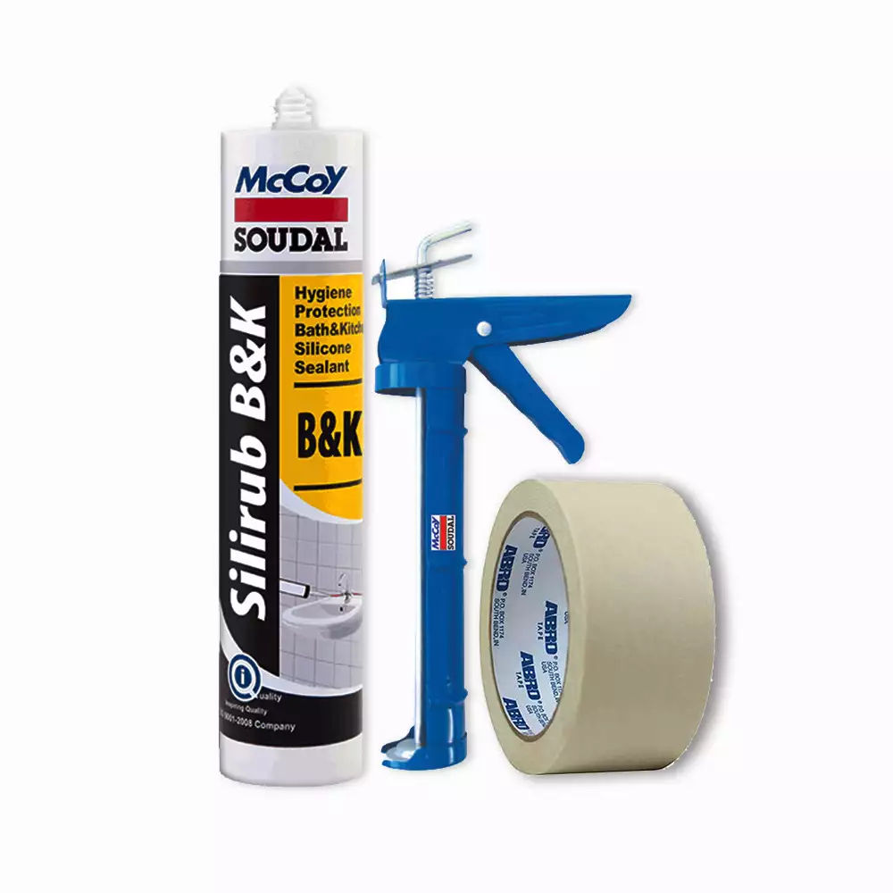 McCoy Soudal Silirub B&K (Clear) Antifungal Solution Kit For Bathroom & Kitchen with Applicator Gun