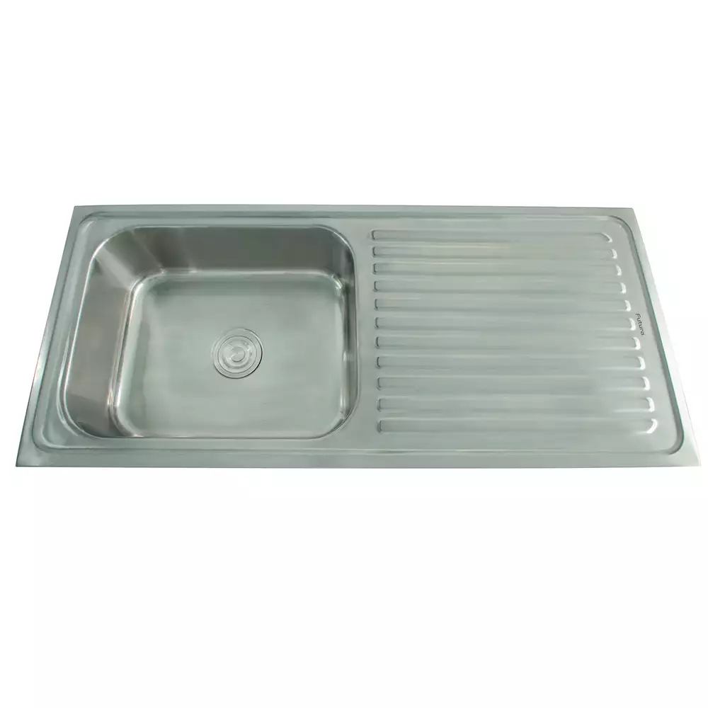 Futura Sinks Dura Stainless Steel 304 Single Bowl Square Kitchen Sink with Drainboard, (45 L x 20 W x 8 D) Inch - Satin Finish