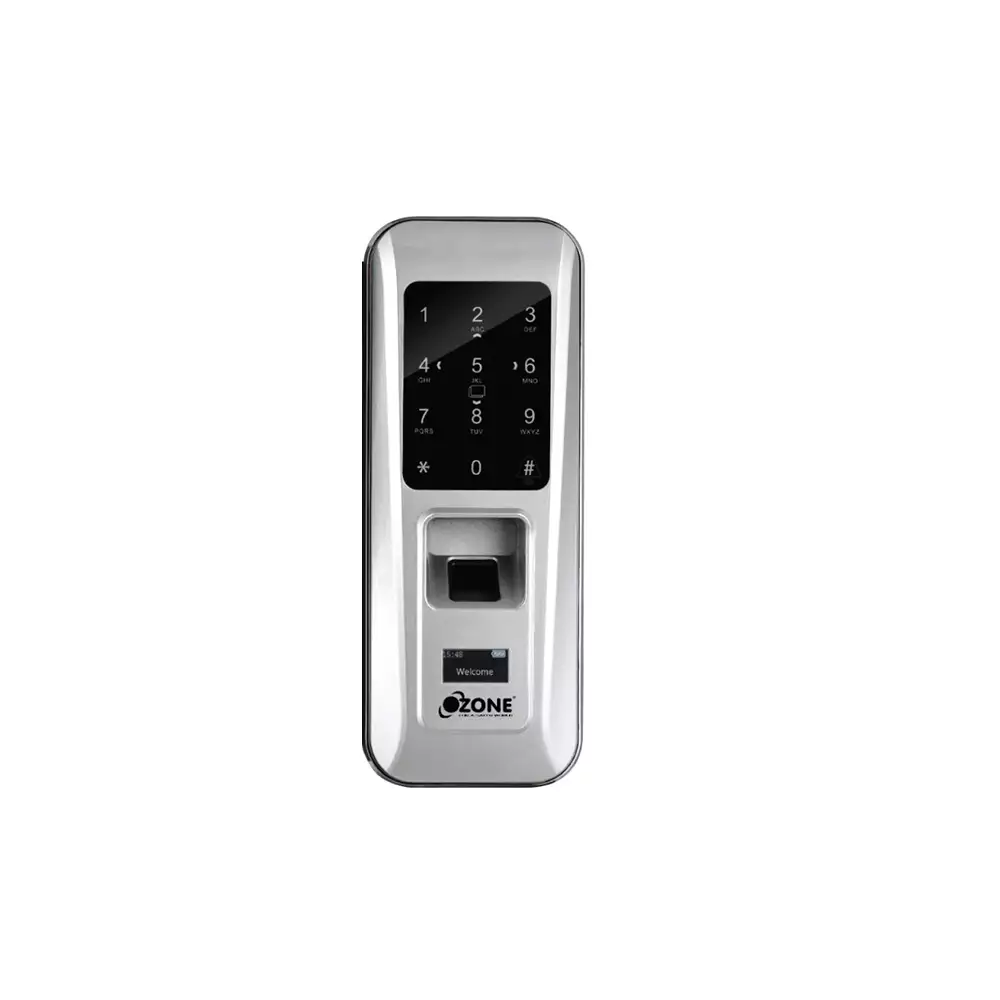 Ozone OZDL-23 PCF-G2W STD Glass to Wall Smart Door Lock With Fingerprint, RFID & Pin Code Access - Silver (1 Year Warranty)