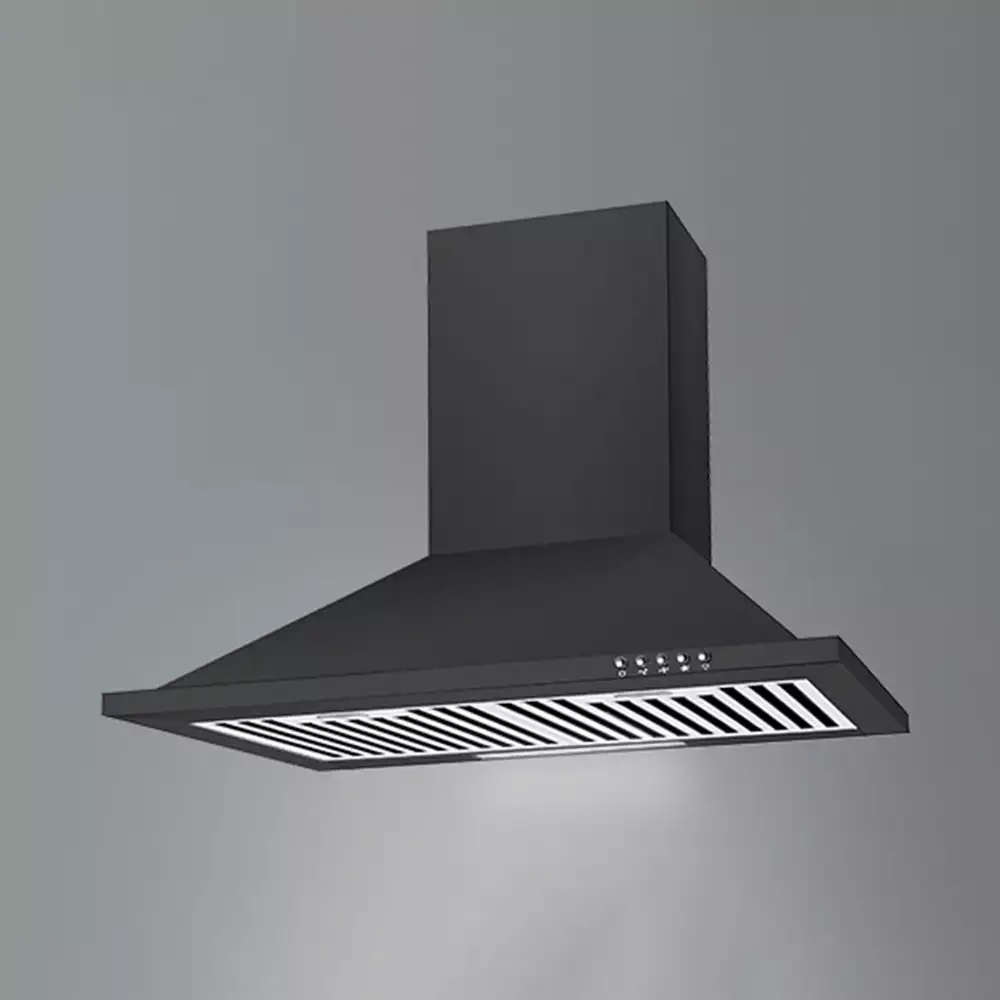 Kaff MELL60B Soft Push Control Kitchen Chimney (Black Matt Finish) - Heavy duty Baffle Filter - 60 cm