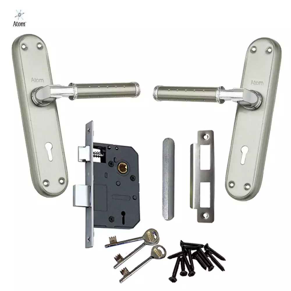 Atom Locks Lezend Double Action Mortise Door Handleset with Mortise Lock Atom Skoda Dotted K.Y S.S Stainless Steel 304 Grade