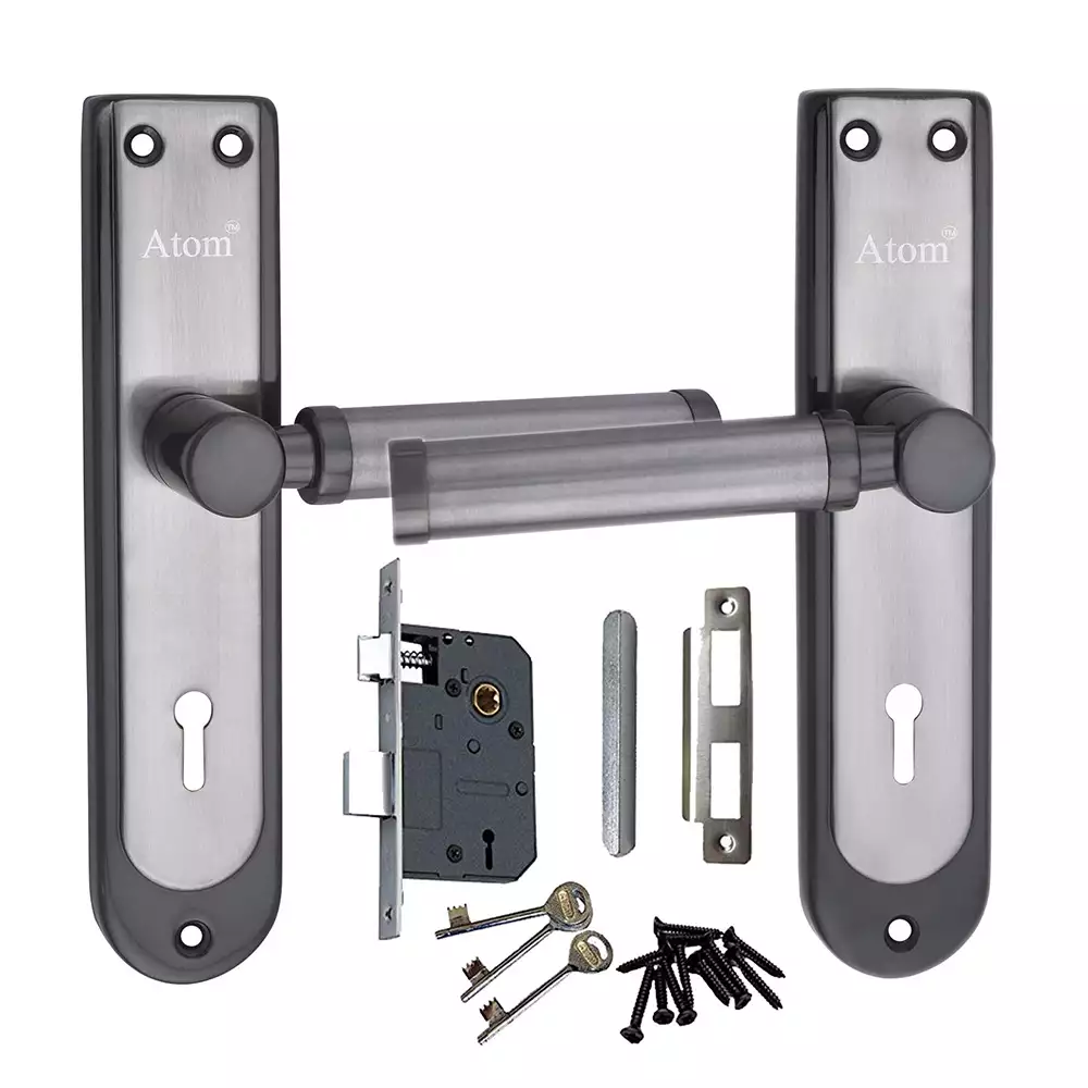 Atom Locks Legend-2 Mortise Door Handleset with Mortise Lock Atom Sz01 Black Silver