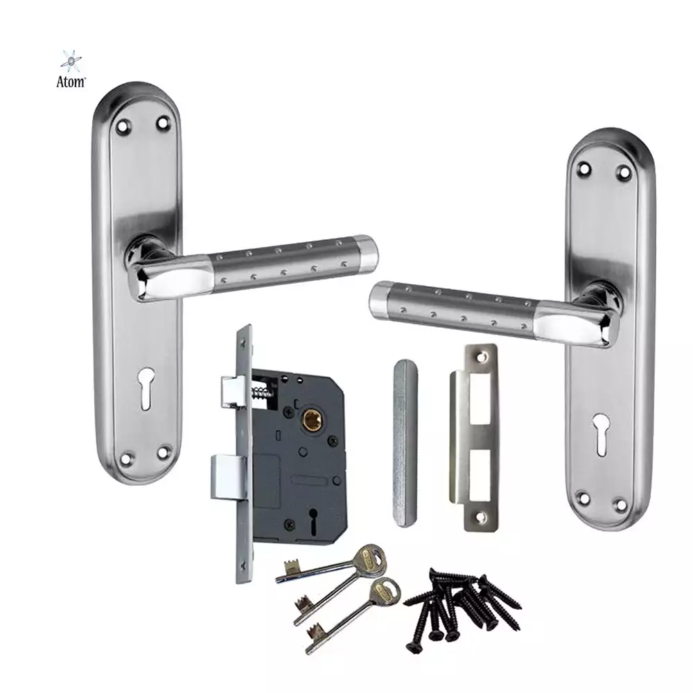 Atom Locks Lezend Double Action Mortise Door Handleset with Mortise Lock Atom Excel Dotted K.Y S.S Stainless Steel 304 Grade