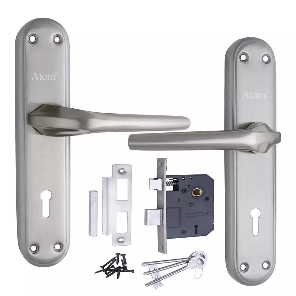 Atom Locks Legend-2 Double Action Mortise Door Handleset with Mortise Lock Atom Orbit Stainless Steel 304 Grade Satin Finish