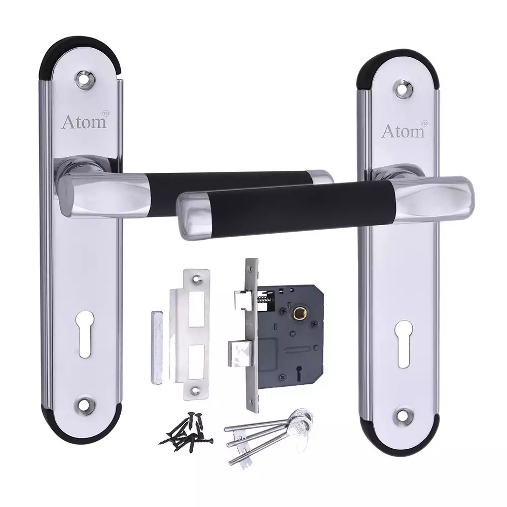 Atom Locks Atom Steel M.Z.1.B.C.P. Legend-2 Mortise Lock with Door Handleset 175 Mm, 7inch (Black Texture)