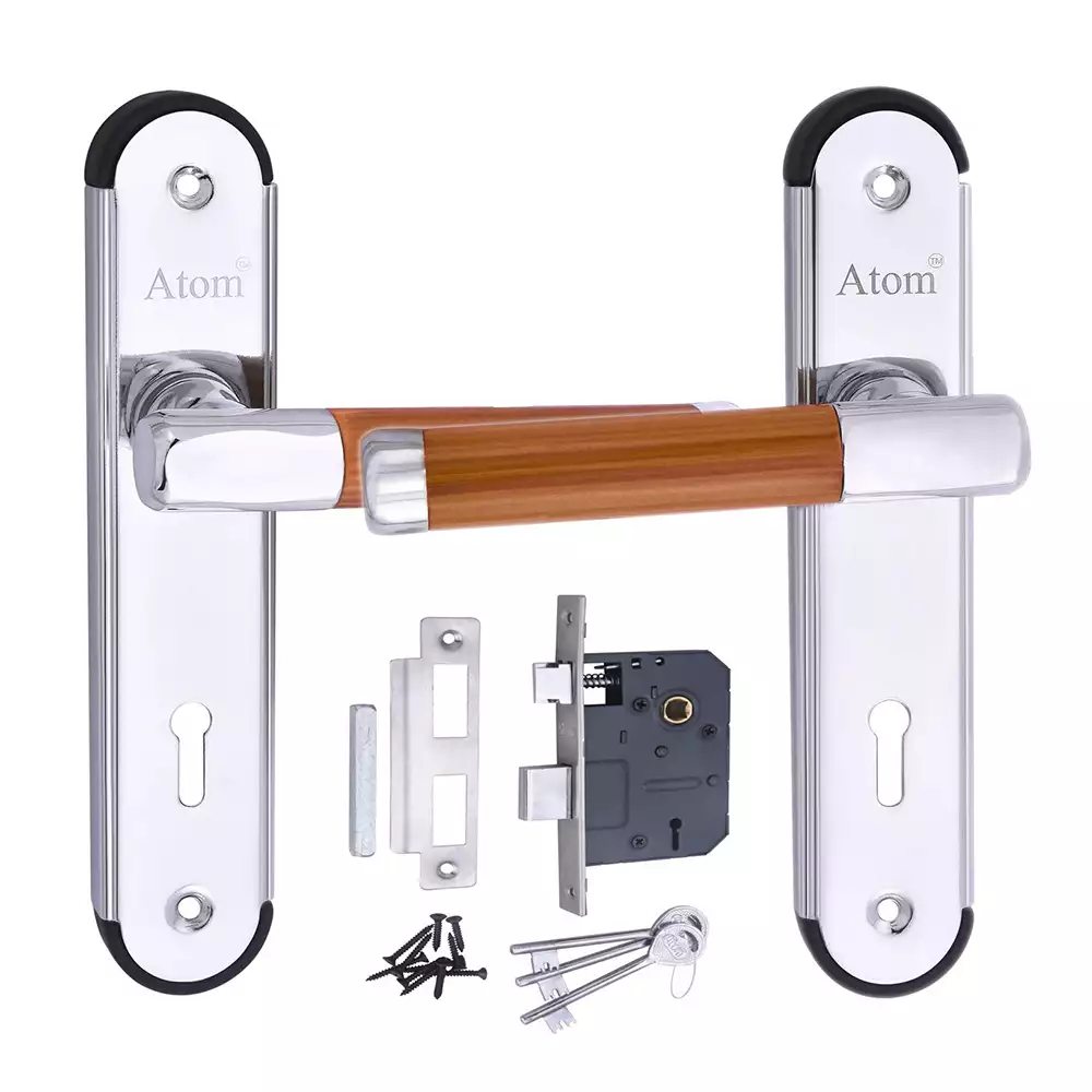 Atom Locks Legend Double Action Mortise Door Handleset Atom Mz1 Steel Lock (175 mm, Teak Wood)