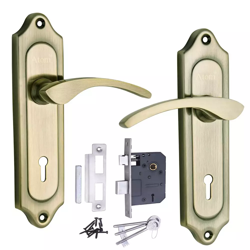 Atom Locks Lezend Double Action Mortise Door Handleset with Mortise Lock Atom 509 K.Y Brass Antique