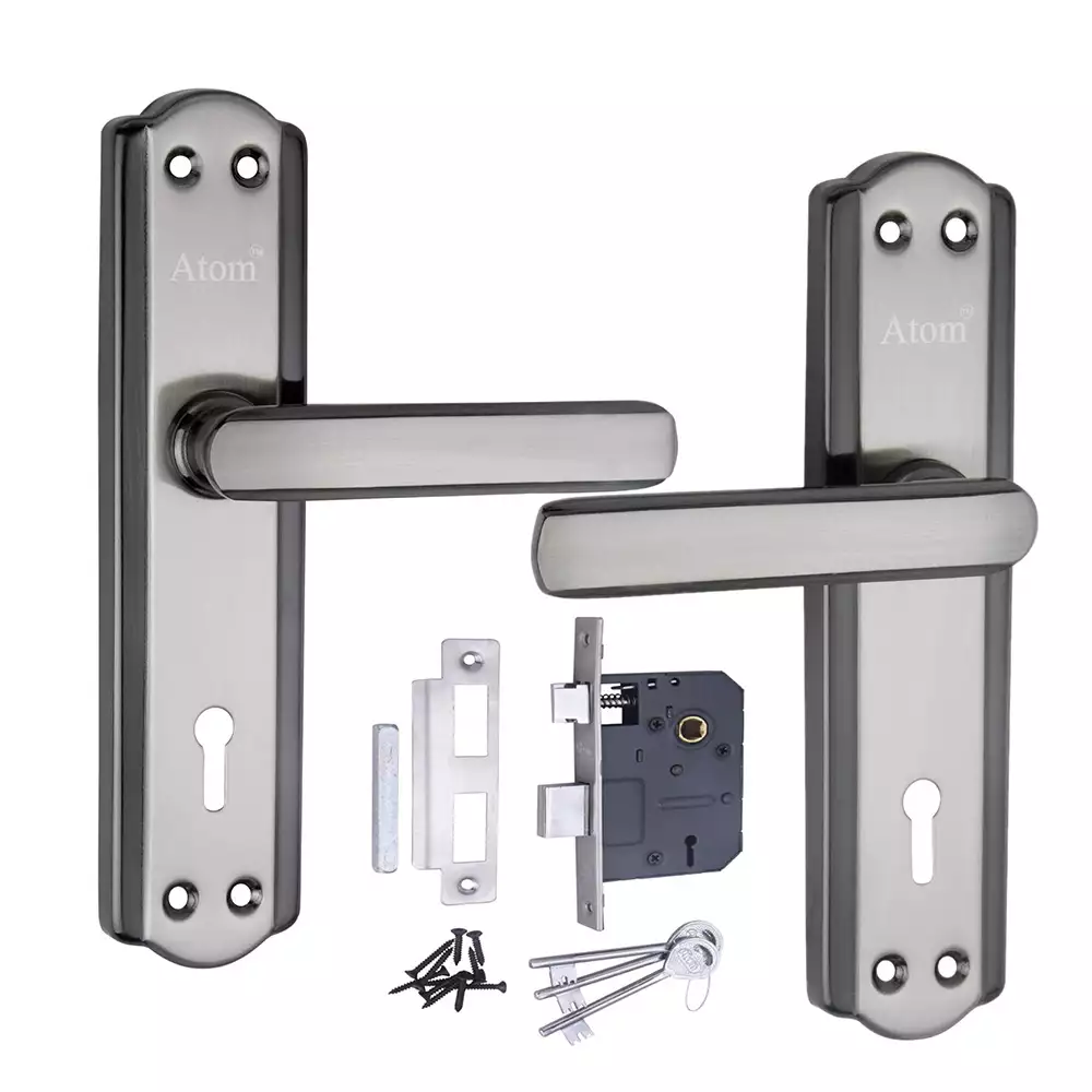 Atom Locks Double Action Mortise Door Handleset with Mortise Lock Atom 606 Black Silver with Lock 3 Keys