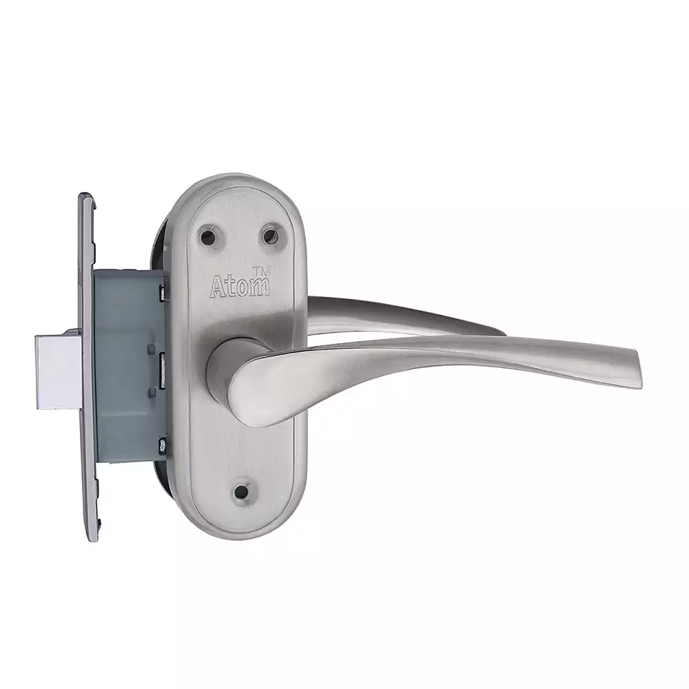 Atom Locks Mortise Door Handleset with Mortice Lock Atom Innova Baby Latch Stainless Steel 304 Grade With Itron Latch S.S Satin Finish, 4 Inches