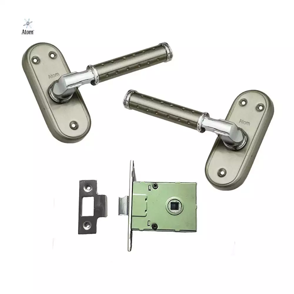 Atom Locks Mortise Door Handleset with Mortise Lock Atom Skoda Dotted Baby Latch Stainless Steel 304 Grade with Satin Finish