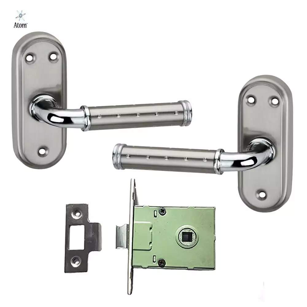 Atom Locks Mortise Door Handleset with Mortise Lock Atom Flora Dotted Baby Latch Stainless Steel 304 Grade with Itron Latch