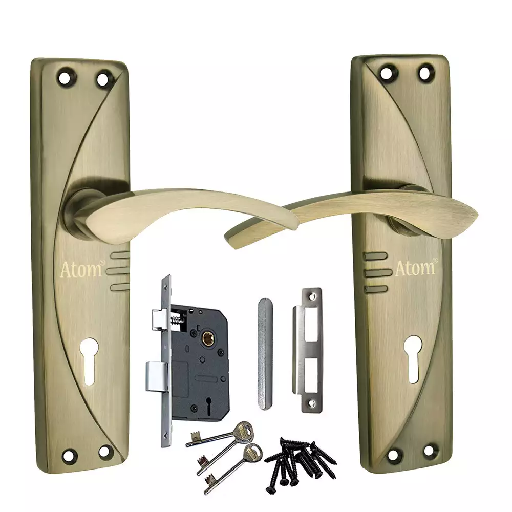 Atom Locks Double Stage Mortise Door Handleset Brass Antique Finish with 3 Keys