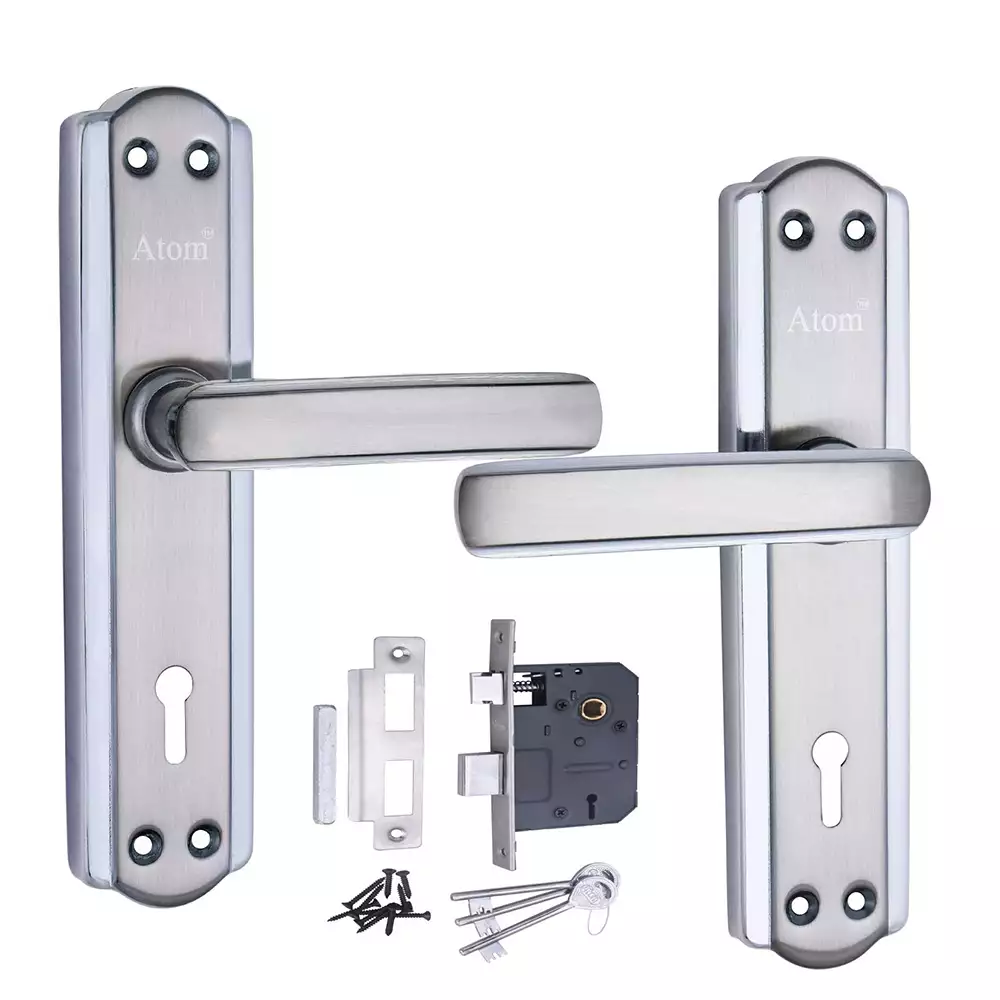 Atom Locks Mortise Door Handleset with Mortise Lock Atom Iron Chrome plate with 2 Sided Keys (178 Mm)