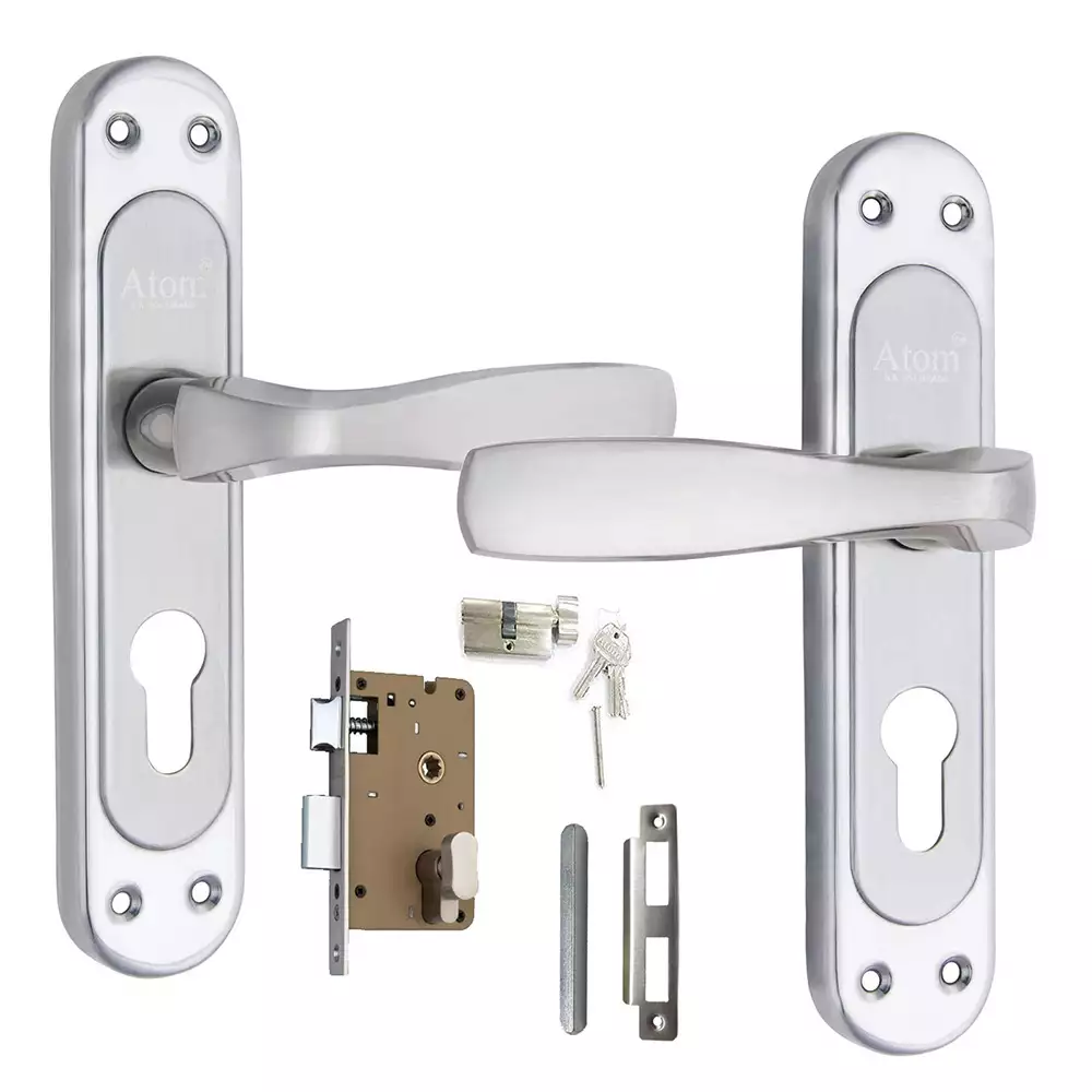 Atom Panda Door Handleset With 8 Inch SS 304 Mortise Handle & Lock Body With One Side Knob One Side Key Cylinder (Satin Finish)