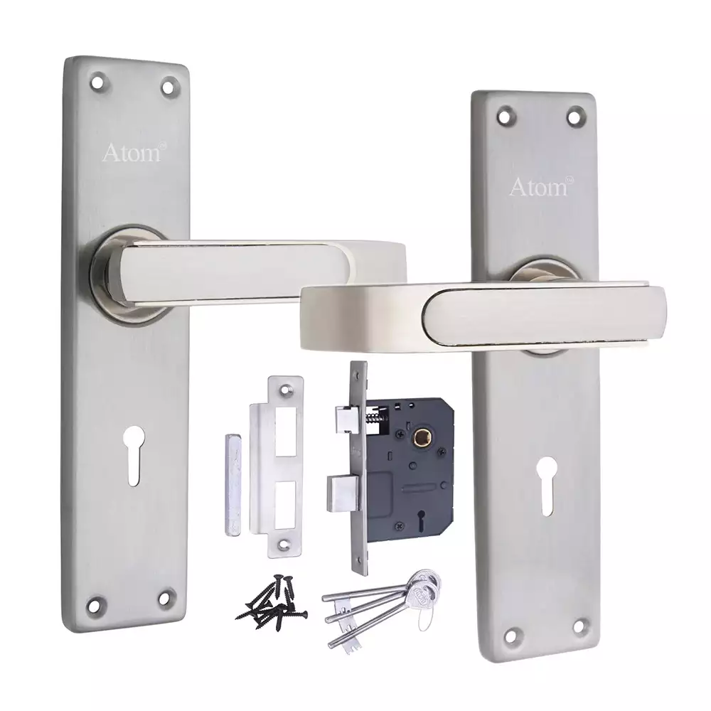 Atom Locks Double Action Mortise Door Handleset with Mortise Lock Atom Jupiter K.Y.8inch Stainless Steel 304 Grade Satin Finish with 3 Keys