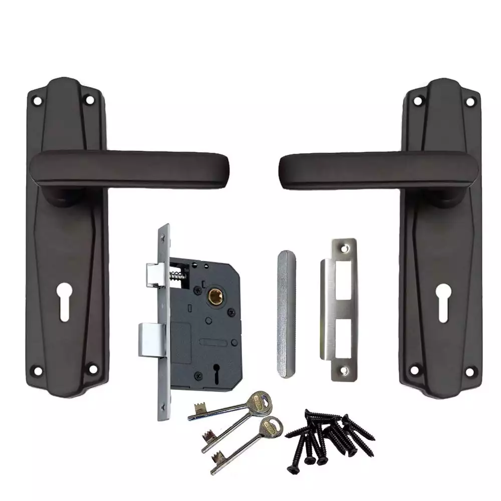 Atom Locks  Lezend Double Action Mortise Door Handleset with Mortise Lock Atom 609 K/Y Powder Coating Finish