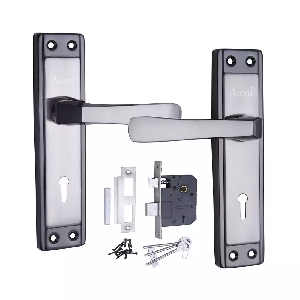 Atom Locks Lezend Mortise Door Handleset with Mortice Lock Atom Lock 607 K.Y B/S Black Silver Finish