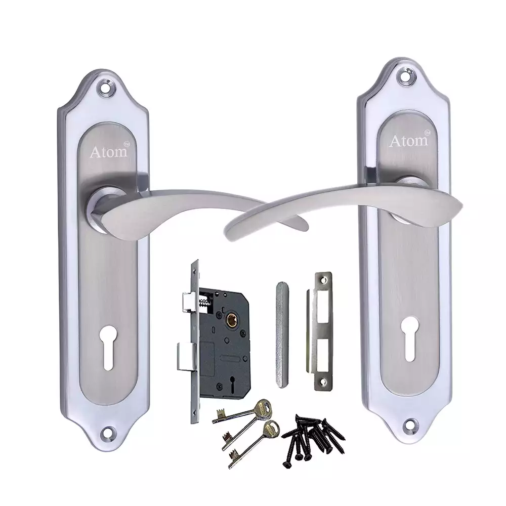 Atom Locks Mortise Door Handleset with Mortise Lock Atom 509 Double Turn Lock (3 Keys) Chrome Plated Matt Finish