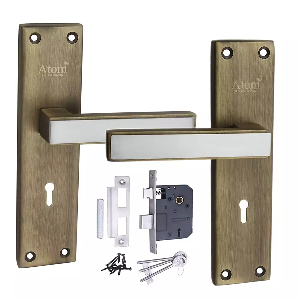 Atom Locks Lezend Mortise Door Handleset with Mortise Lock Atom Microsat K.Y Stainless Steel 304 Grade Antique Finish