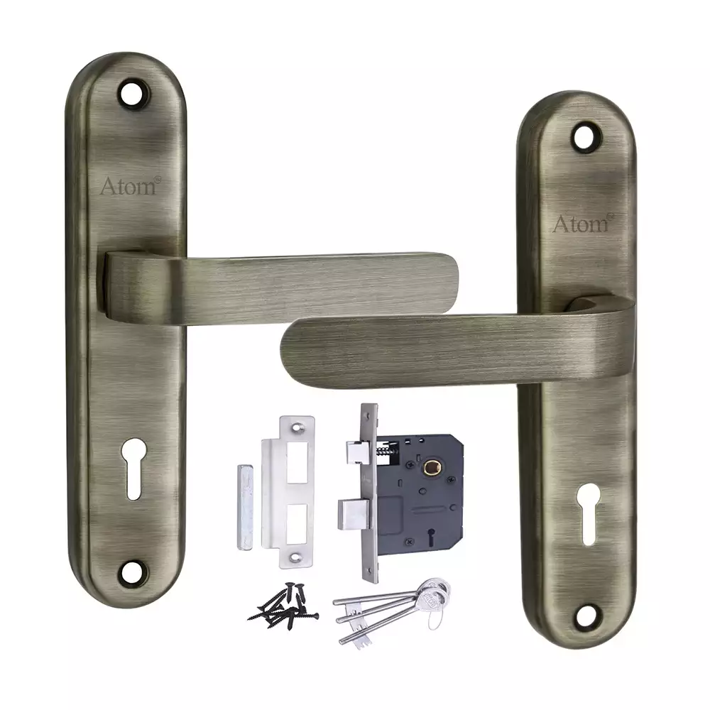 Atom Locks Lezend Virgin Mortise Door Handleset Atom Lock Lizza K.Y with Brass and Steel Antique Finish