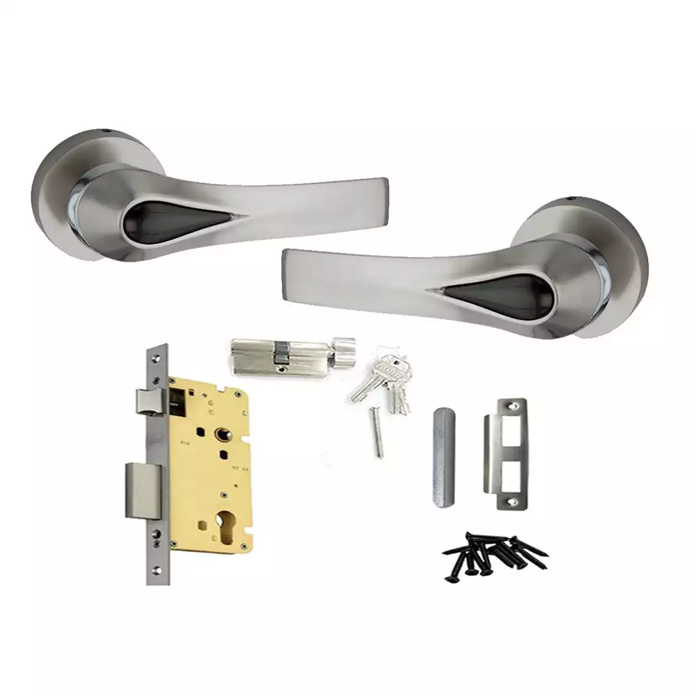 Atom Locks Mortise Door Handleset with Mortise Lock Atom O-38 Rose with Osk 10 (Inch) (S.S. Wooden Finish)