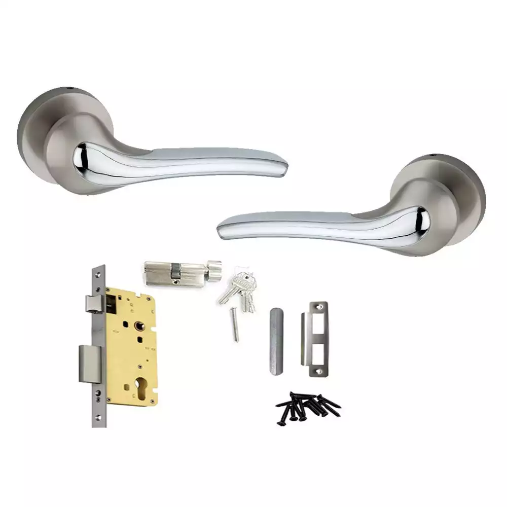 Atom Locks Mortise Door Handleset with Mortise Lock Atom O-41 Rose with Osk 10 (Inch) (S.S. Finish)