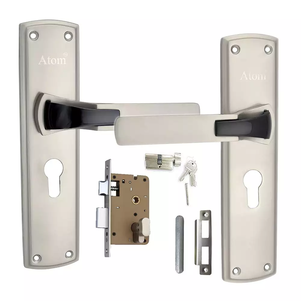 Atom Locks Mortise Door Handleset with Mortise Lock Atom O-42 C/Y S.S. with Osk Cylindrical Lock