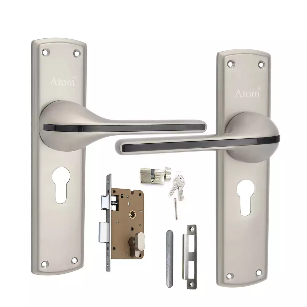 Atom Locks Mortise Door Handleset with Mortise Lock Atom O-39 C/Y S.S. with Osk Cylindrical Lock