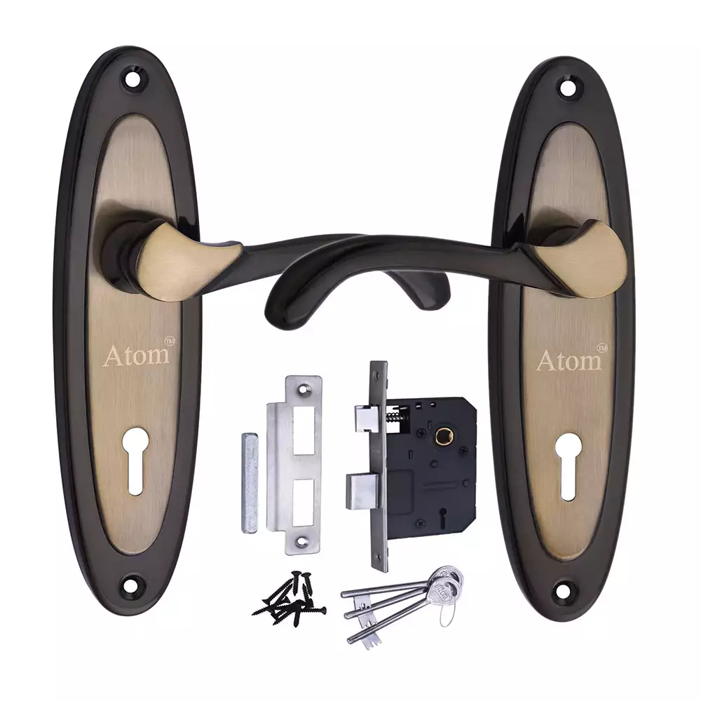 Atom Locks Lezend Double Action Mortise Door Handleset with Mortise Lock Atom 412 K.Y Black Gold