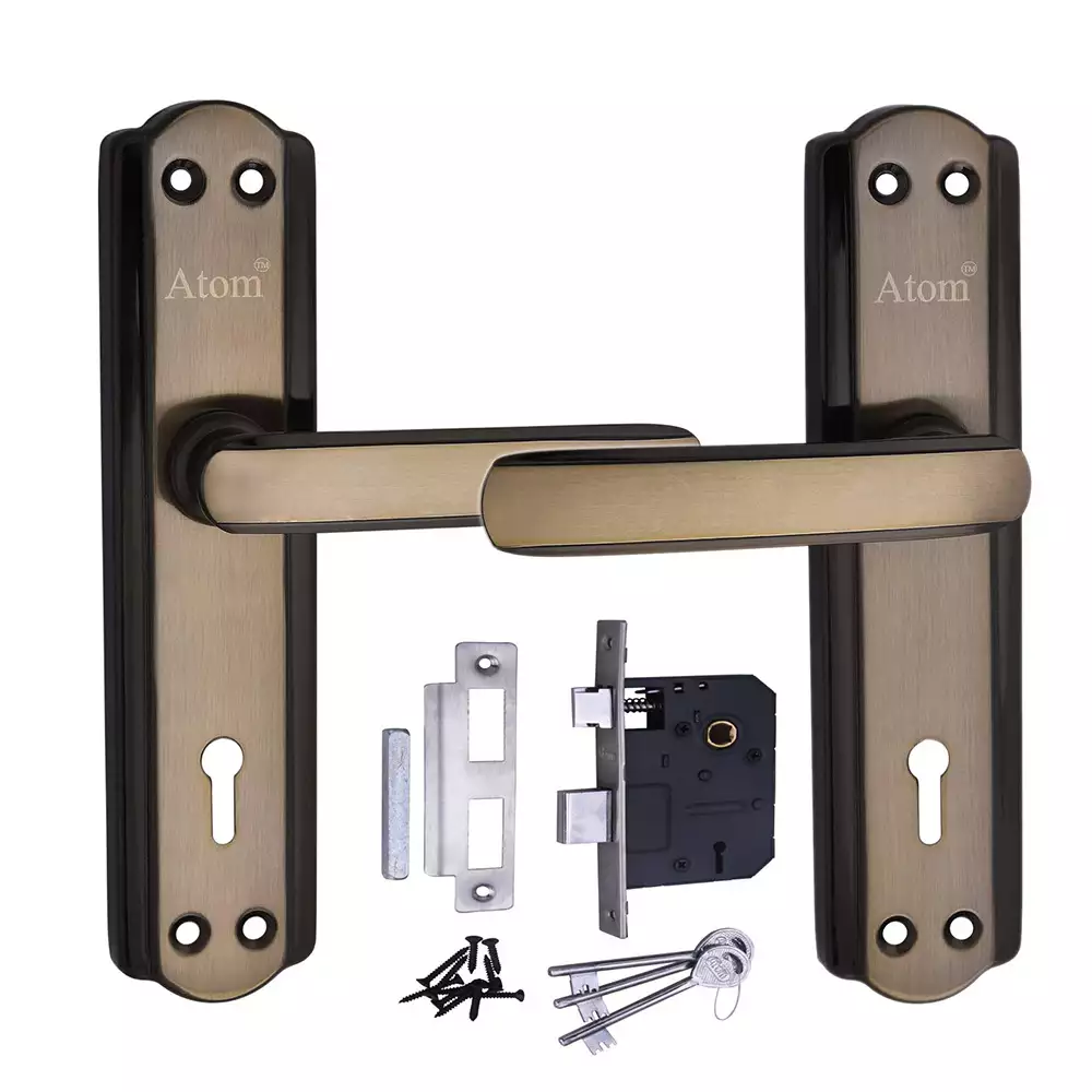 Atom Locks Lezend Double Action Mortise Door Handleset with Mortise Lock Atom 606 K.Y Black Gold