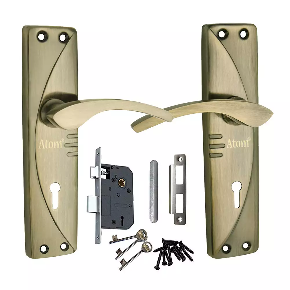 Atom Locks Mortise Door Handleset with Mortise Lock Atom 1003 K.Y B/A Finish With Double Stage Legend Lock 3 Keys