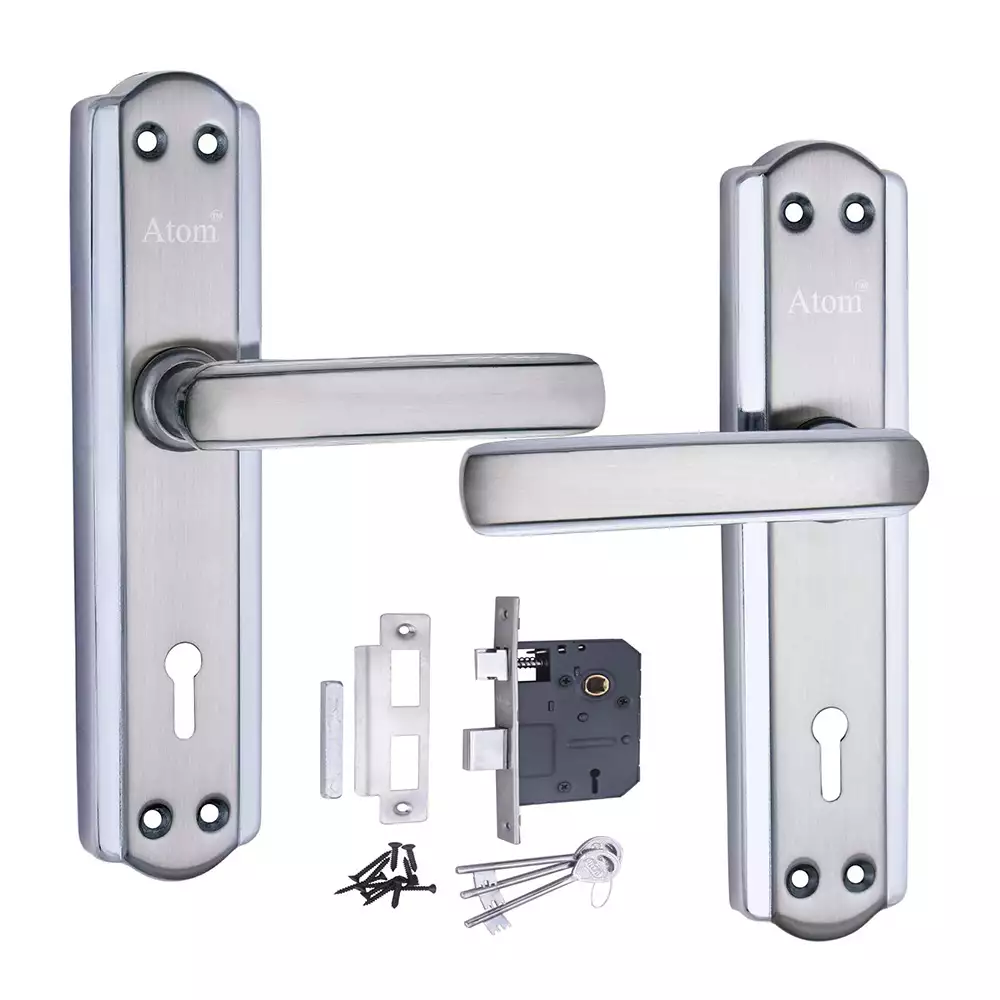 Atom Locks Lezend Double Action Mortise Door Handleset with Mortise Lock Atom 606 K.Y Iron Cp/Ss