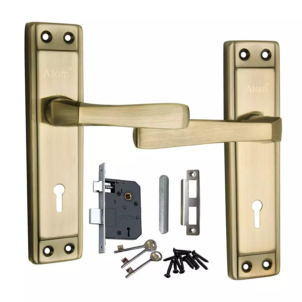 Atom Locks Lezend Double Action Mortise Door Handleset with Mortise Lock Atom 607 Brass Antique Finish